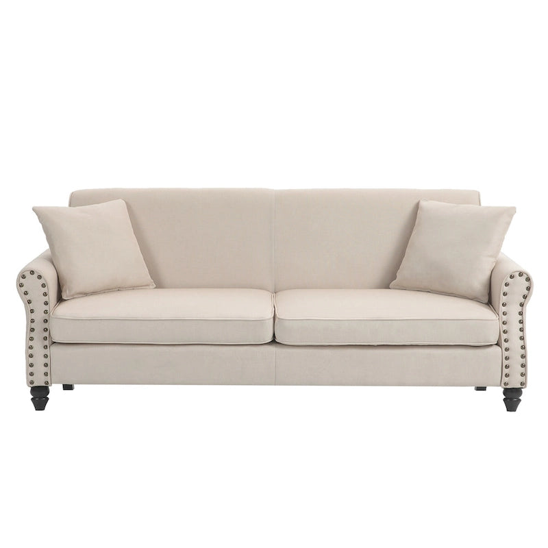Canapé 73 po avec bras roulés et clous décoratifs, causeuse rembourrée