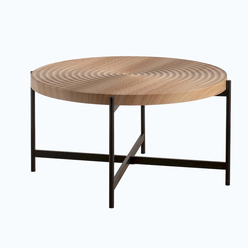 Table basse ronde au design moderne avec piètement en métal croisé