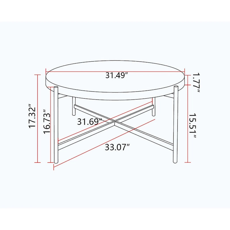 Table basse ronde au design moderne avec piètement en métal croisé