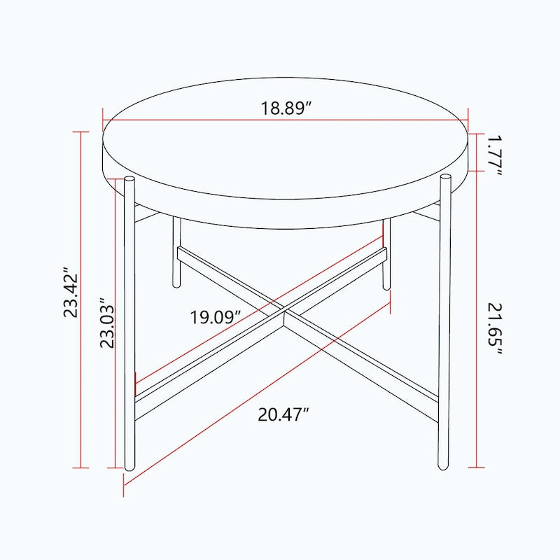 Table basse ronde au design moderne avec piètement en métal croisé