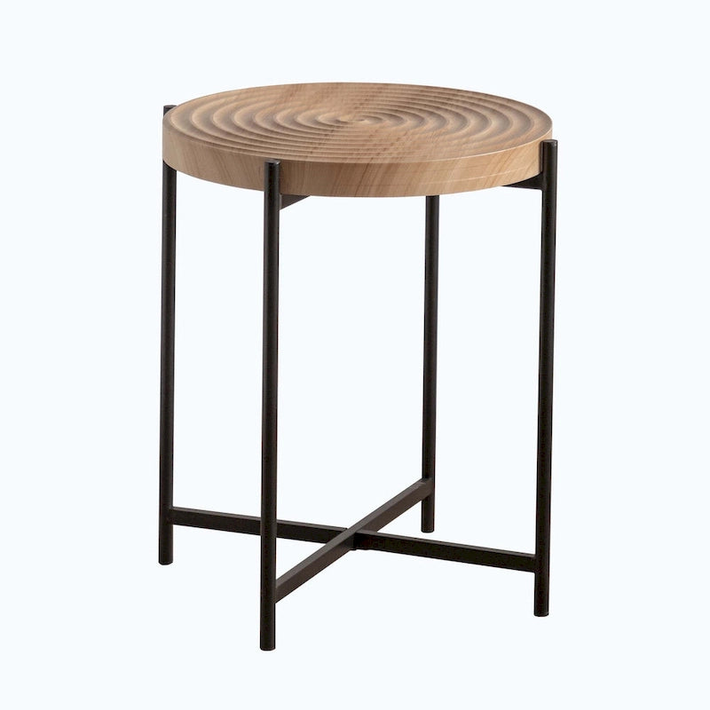 Table basse ronde au design moderne avec piètement en métal croisé