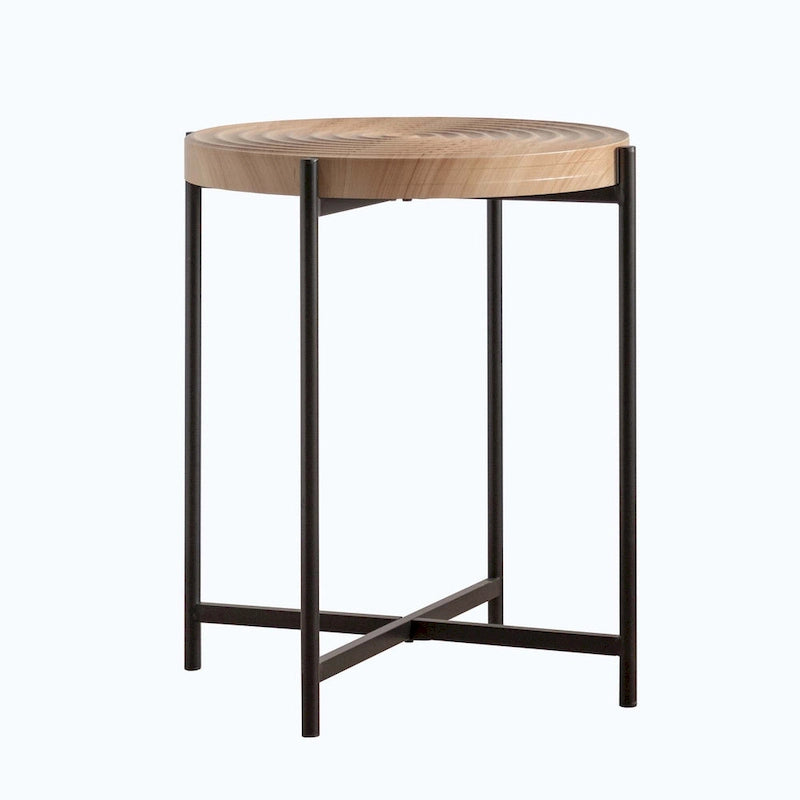 Table basse ronde au design moderne avec piètement en métal croisé