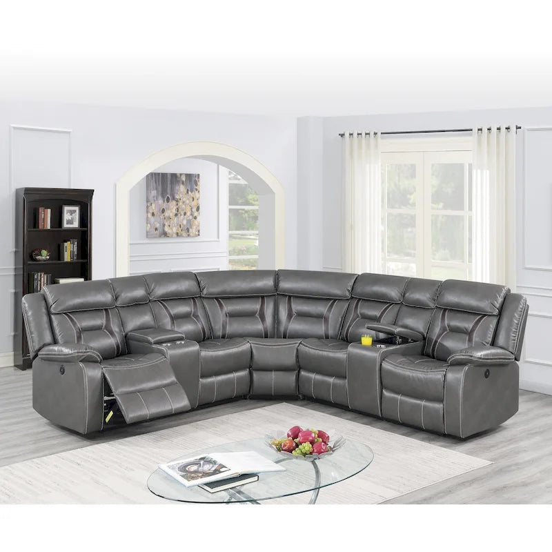 Canapé sectionnel inclinable électrique en similicuir Gel avec chargeur USB