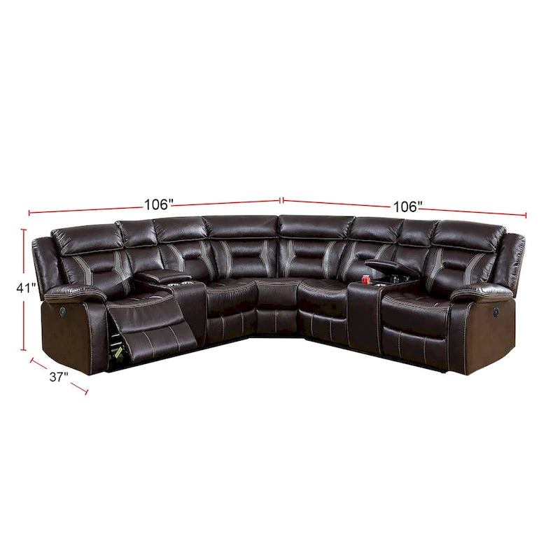 Canapé sectionnel inclinable électrique en similicuir Gel avec chargeur USB