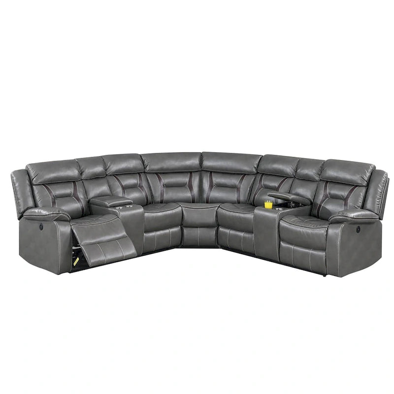 Canapé sectionnel inclinable électrique en similicuir Gel avec chargeur USB