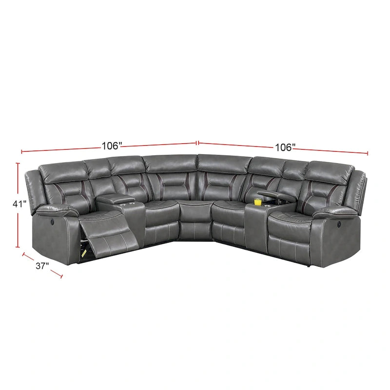 Canapé sectionnel inclinable électrique en similicuir Gel avec chargeur USB