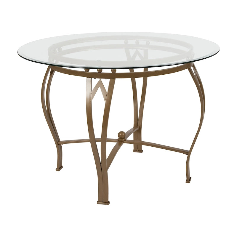 Table à manger ronde en verre de 42 pouces avec piètement métallique courbé