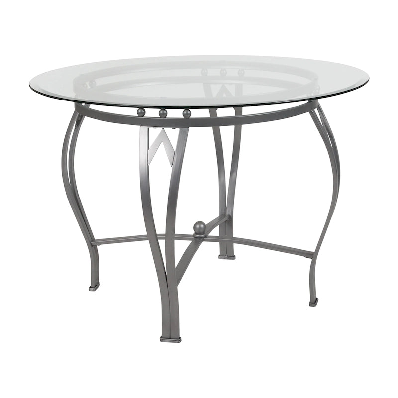 Table à manger ronde en verre de 42 pouces avec piètement métallique courbé