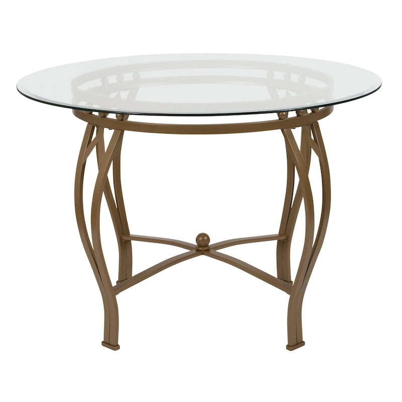 Table à manger ronde en verre de 42 pouces avec piètement métallique courbé