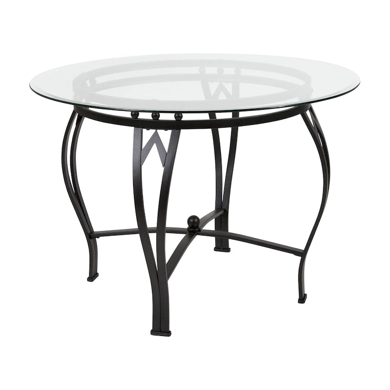 Table à manger ronde en verre de 42 pouces avec piètement métallique courbé