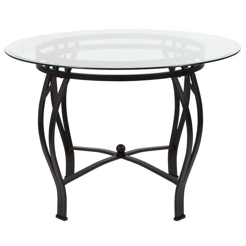 Table à manger ronde en verre de 42 pouces avec piètement métallique courbé