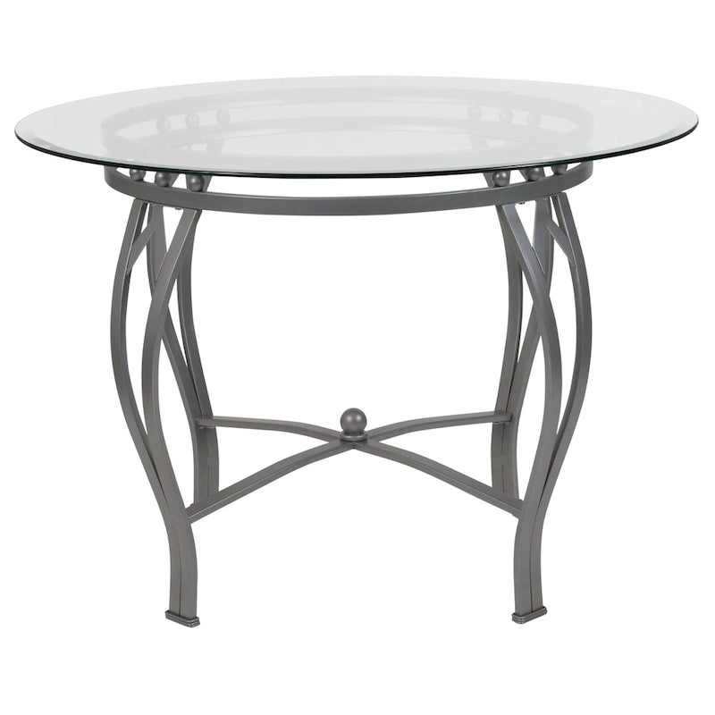 Table à manger ronde en verre de 42 pouces avec piètement métallique courbé