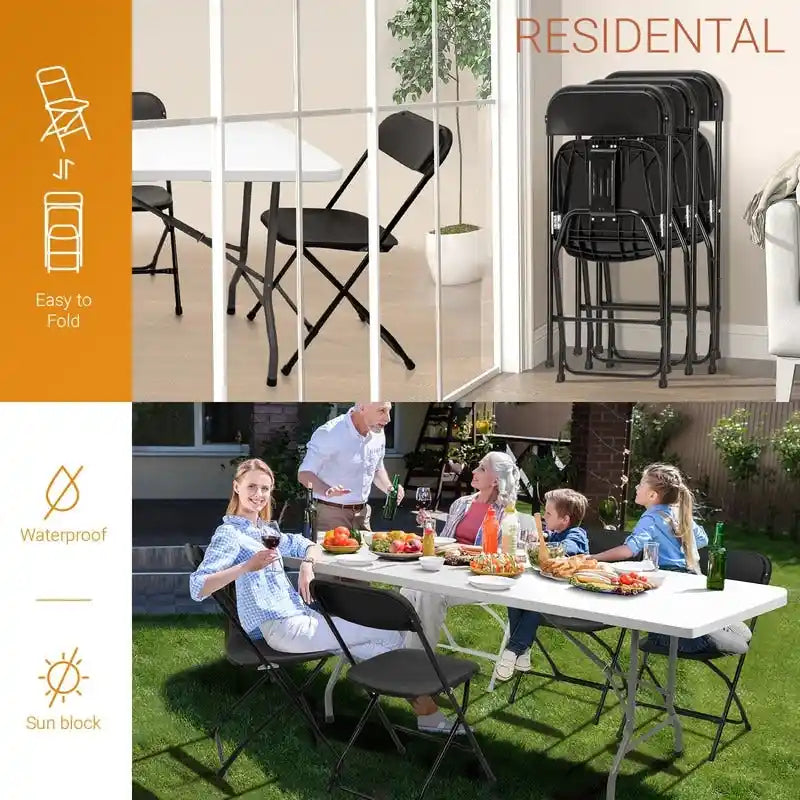 Lot de 4 chaises pliantes en plastique, chaise d'événement intérieure/extérieure, cadre en acier portable et empilable, chaises commerciales