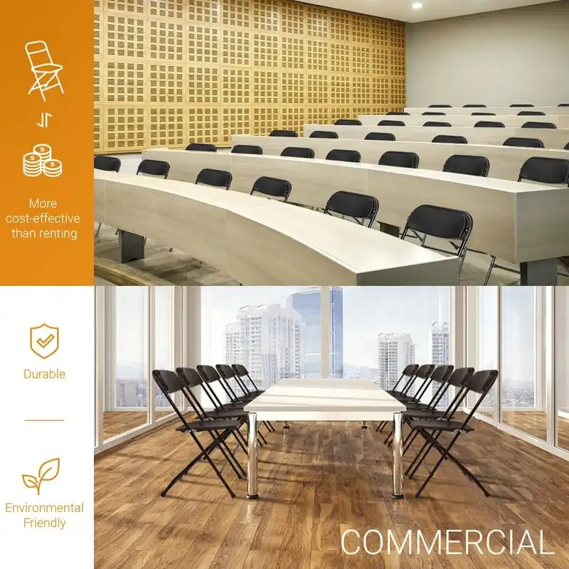 Lot de 4 chaises pliantes en plastique, chaise d'événement intérieure/extérieure, cadre en acier portable et empilable, chaises commerciales