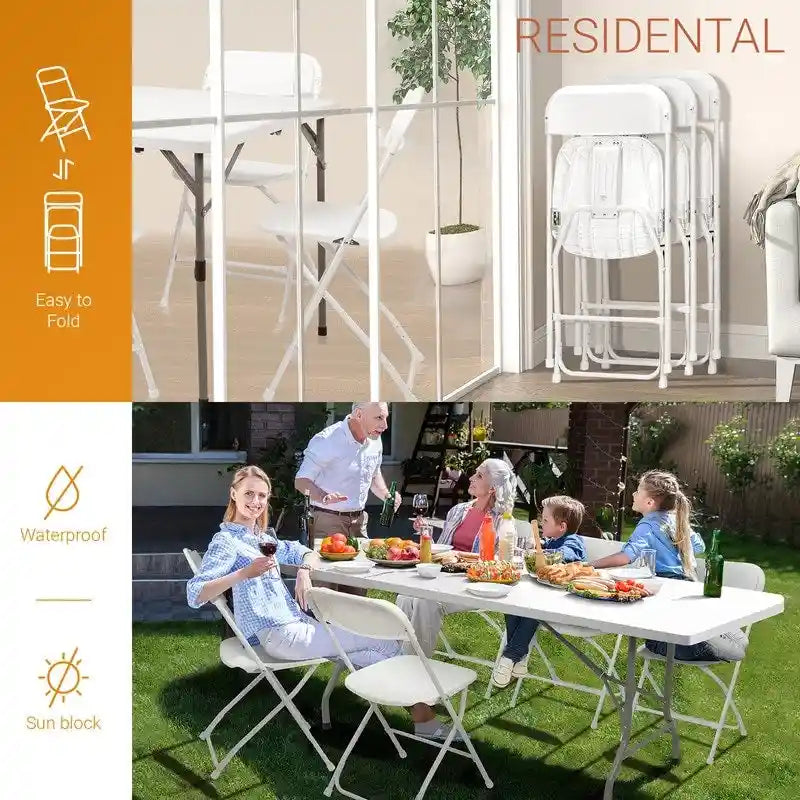 Lot de 4 chaises pliantes en plastique, chaise d'événement intérieure/extérieure, cadre en acier portable et empilable, chaises commerciales