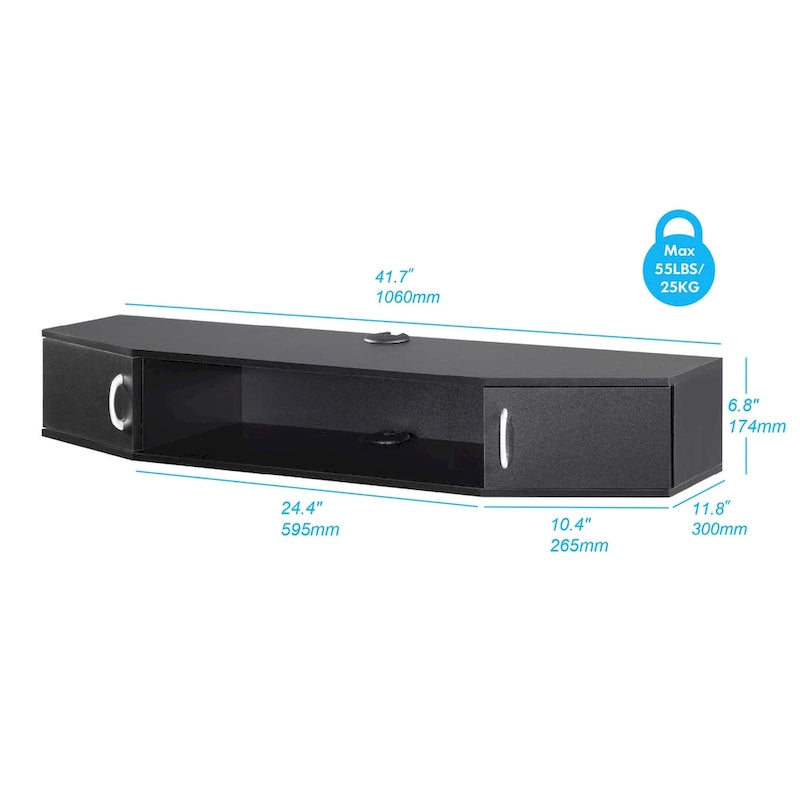Console média TV murale Meuble de rangement flottant - 43,3