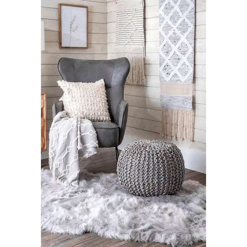 Pouf ottoman classique en jute tricoté uni