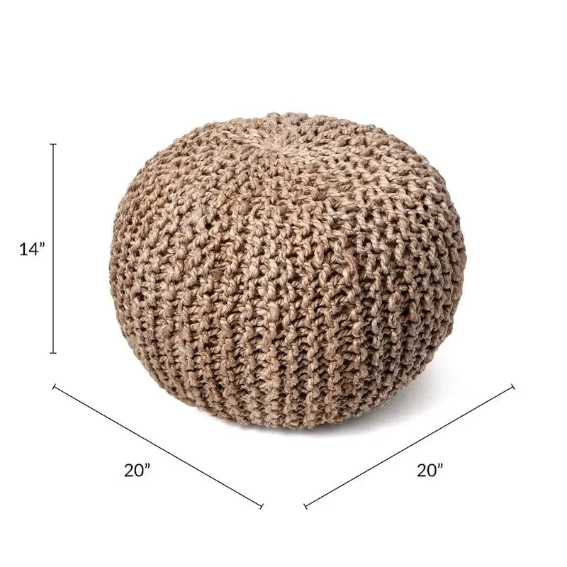 Pouf ottoman classique en jute tricoté uni