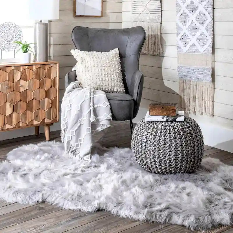 Pouf ottoman classique en jute tricoté uni