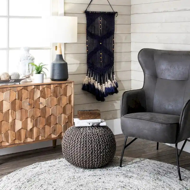 Pouf ottoman classique en jute tricoté uni