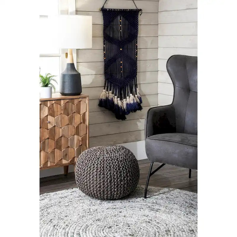 Pouf ottoman classique en jute tricoté uni