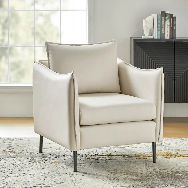 Fauteuil moderne en tissu anti-rayures avec pieds en métal noir