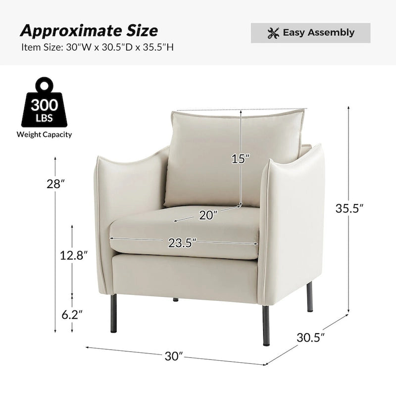 Fauteuil moderne en tissu anti-rayures avec pieds en métal noir