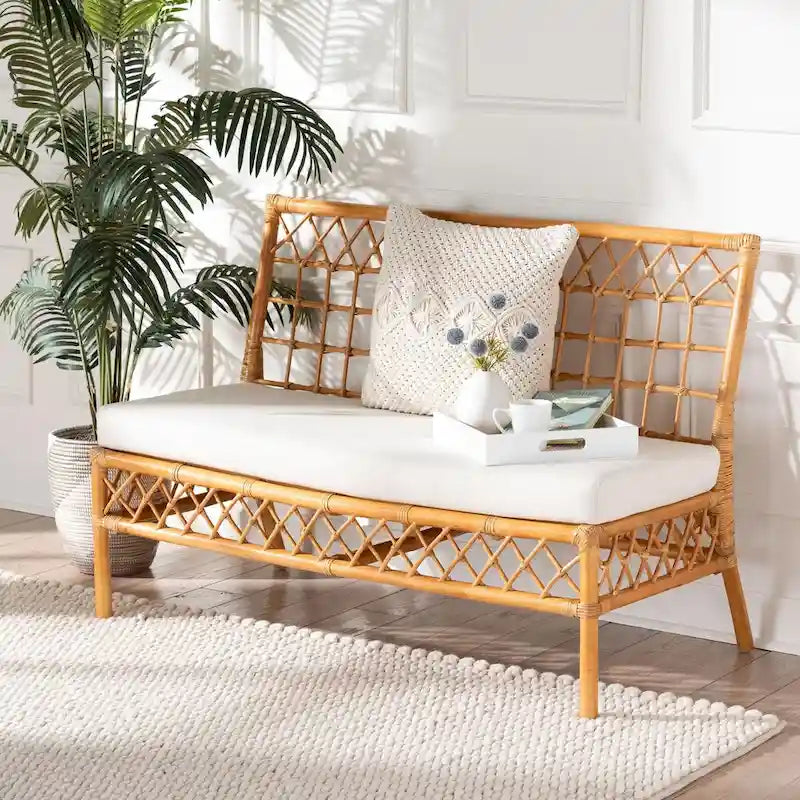 Banc de salle à manger en rotin miel, style bohème moderne