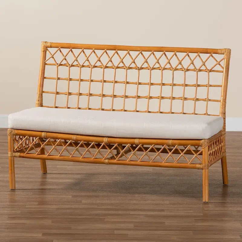 Banc de salle à manger en rotin miel, style bohème moderne