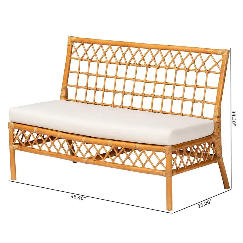 Banc de salle à manger en rotin miel, style bohème moderne