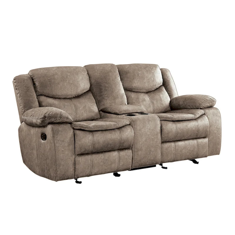 Causeuse inclinable manuelle double de 79 po avec console, microfibre marron