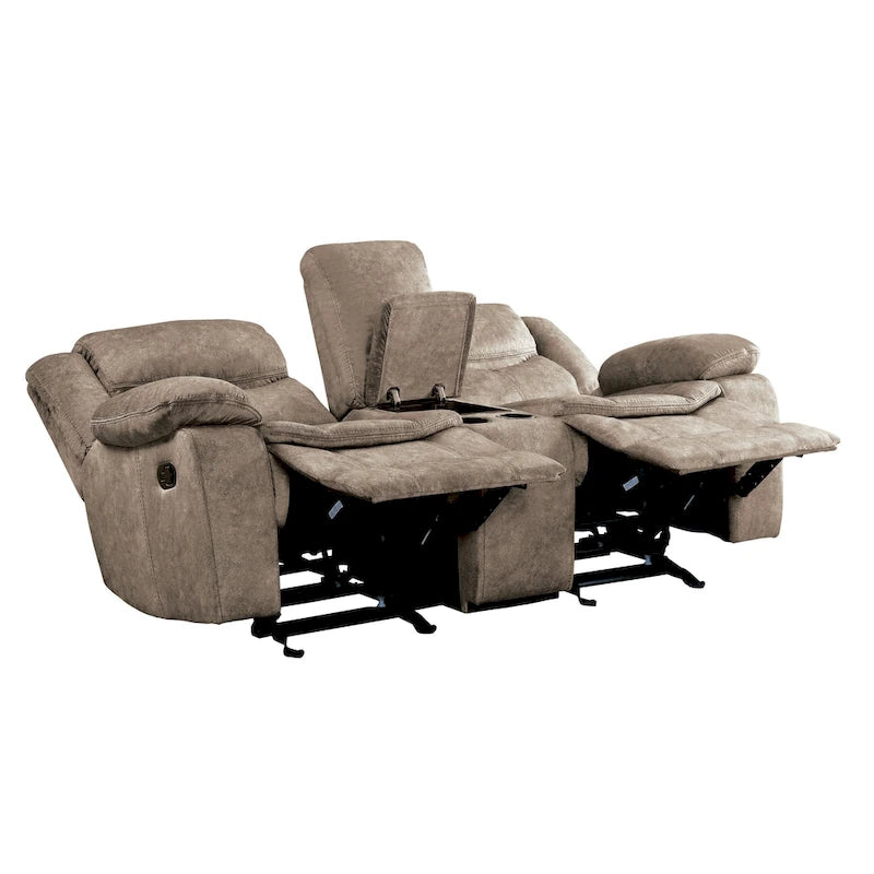 Causeuse inclinable manuelle double de 79 po avec console, microfibre marron