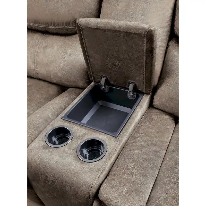 Causeuse inclinable manuelle double de 79 po avec console, microfibre marron