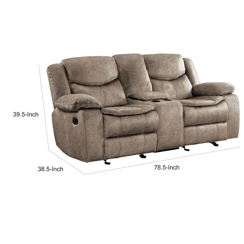 Causeuse inclinable manuelle double de 79 po avec console, microfibre marron