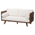 Canapé en tissu Boucle avec ressorts ensachés et pieds en noyer, style Mid-Century Modern
