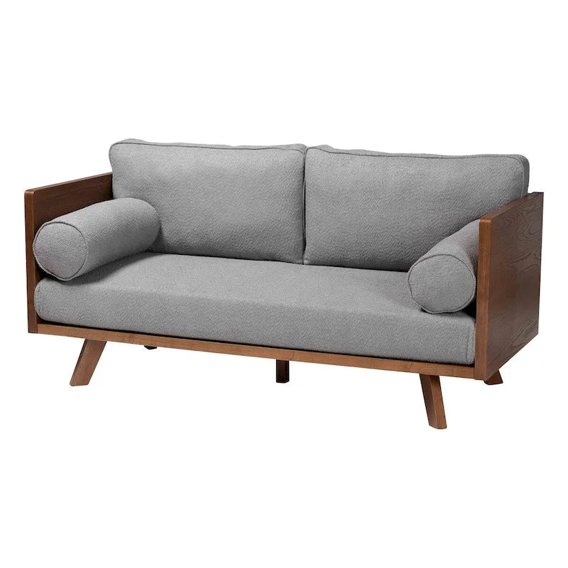 Canapé en tissu Boucle avec ressorts ensachés et pieds en noyer, style Mid-Century Modern