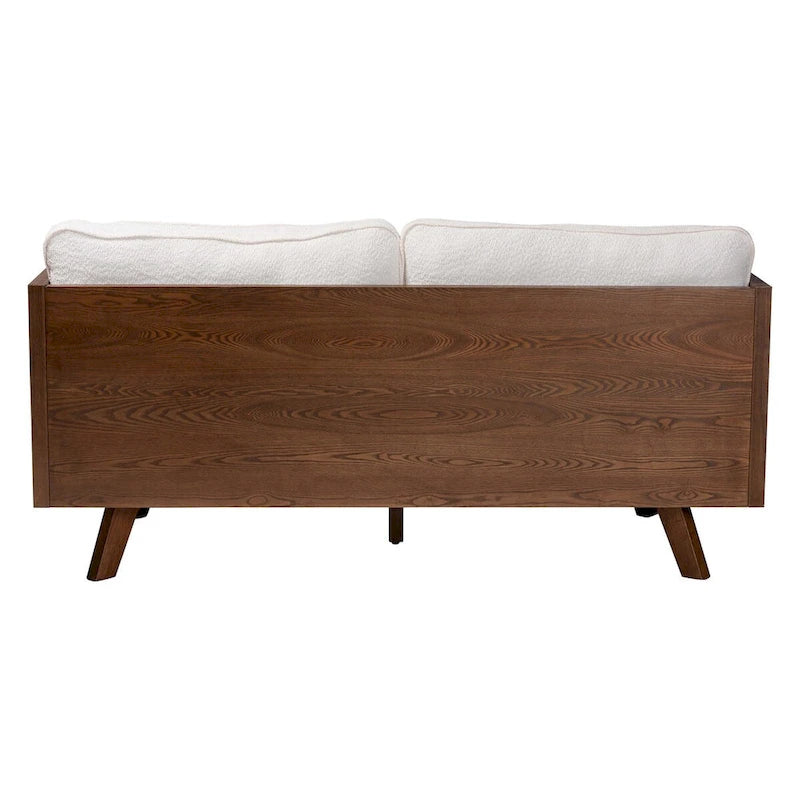 Canapé en tissu Boucle avec ressorts ensachés et pieds en noyer, style Mid-Century Modern