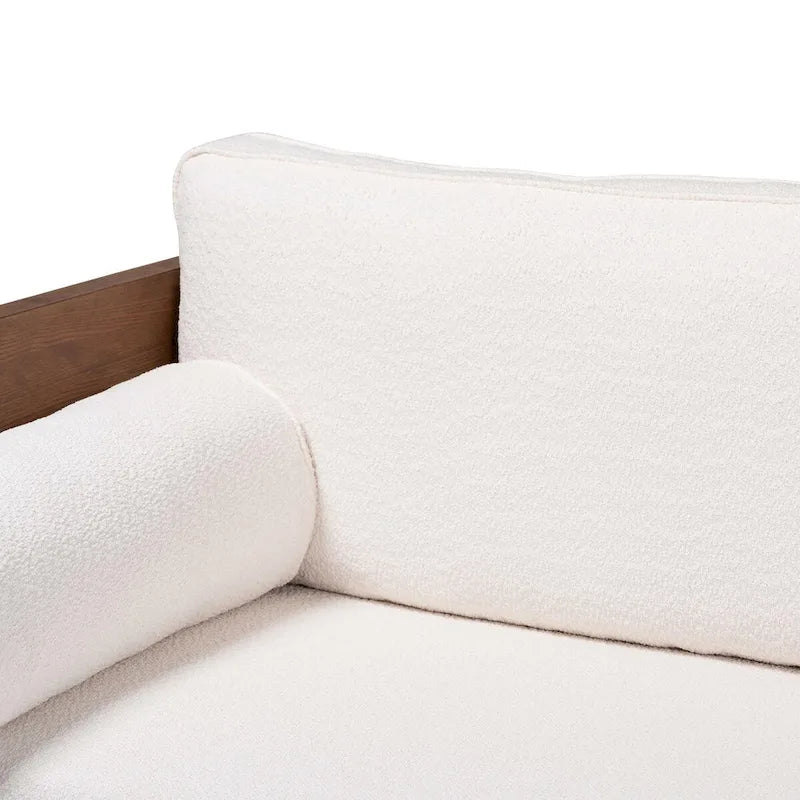 Canapé en tissu Boucle avec ressorts ensachés et pieds en noyer, style Mid-Century Modern