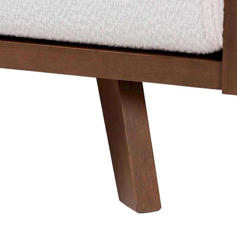 Canapé en tissu Boucle avec ressorts ensachés et pieds en noyer, style Mid-Century Modern