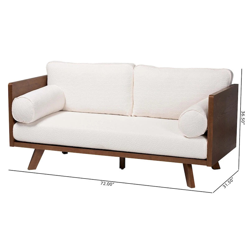 Canapé en tissu Boucle avec ressorts ensachés et pieds en noyer, style Mid-Century Modern