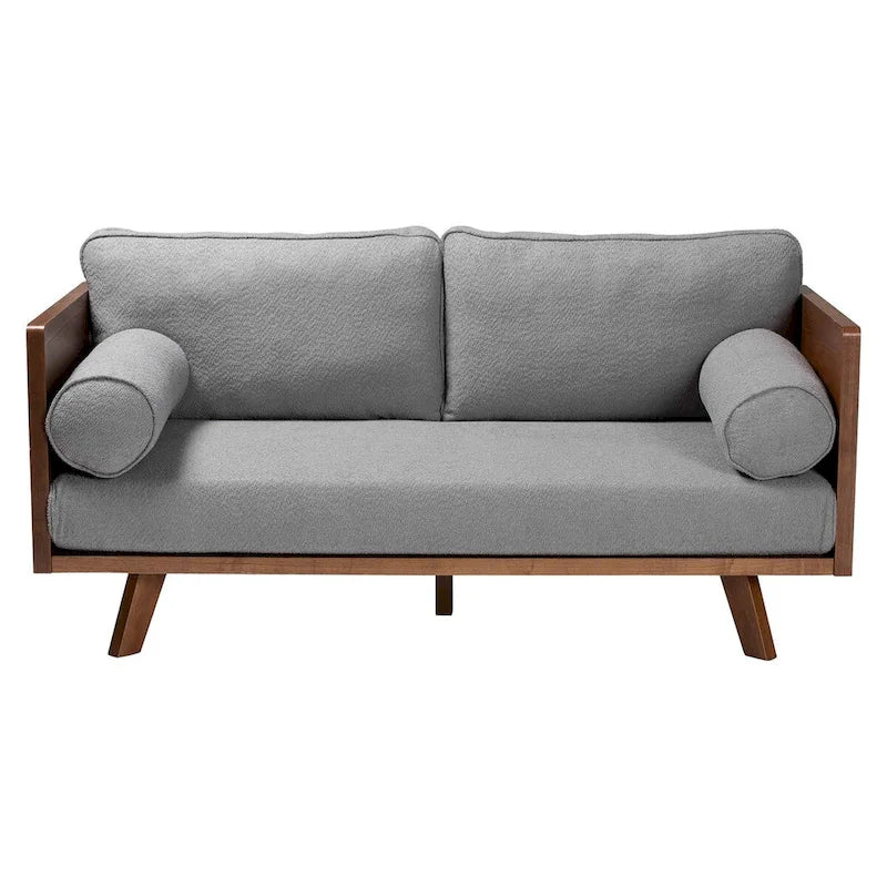 Canapé en tissu Boucle avec ressorts ensachés et pieds en noyer, style Mid-Century Modern