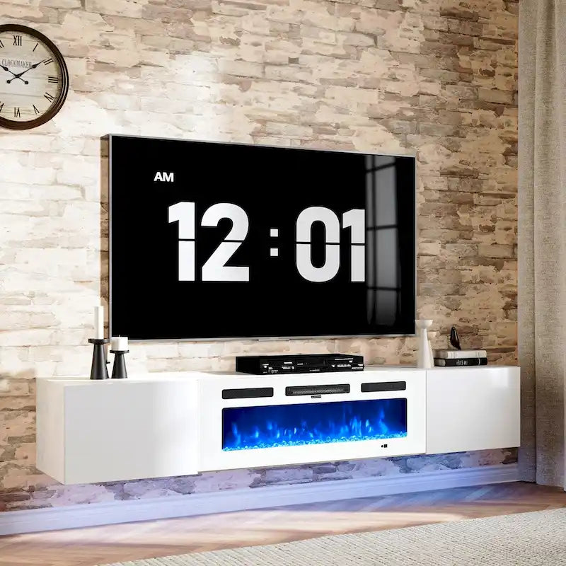 Meuble TV flottant avec cheminée électrique de 36 pouces