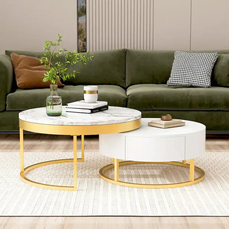 Table basse gigogne ronde moderne avec tiroirs