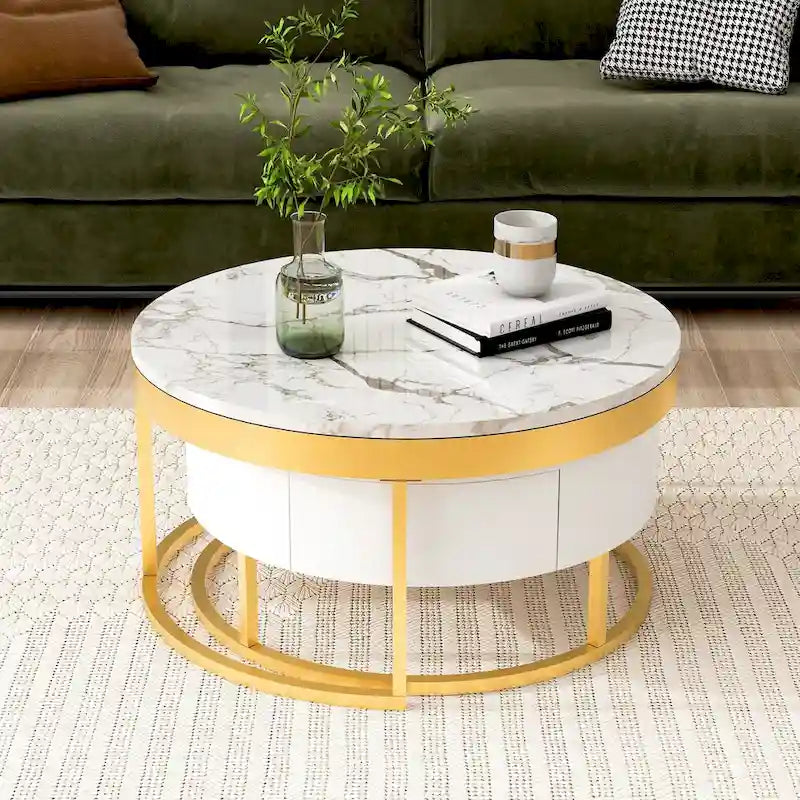 Table basse gigogne ronde moderne avec tiroirs