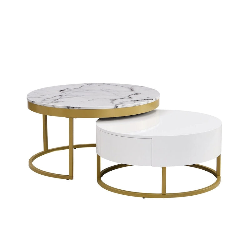 Table basse gigogne ronde moderne avec tiroirs