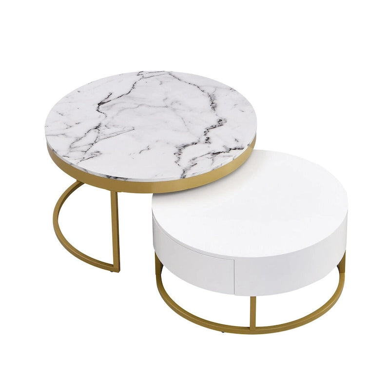 Table basse gigogne ronde moderne avec tiroirs
