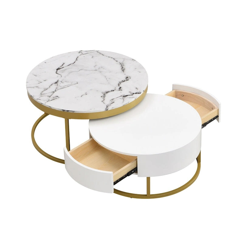 Table basse gigogne ronde moderne avec tiroirs