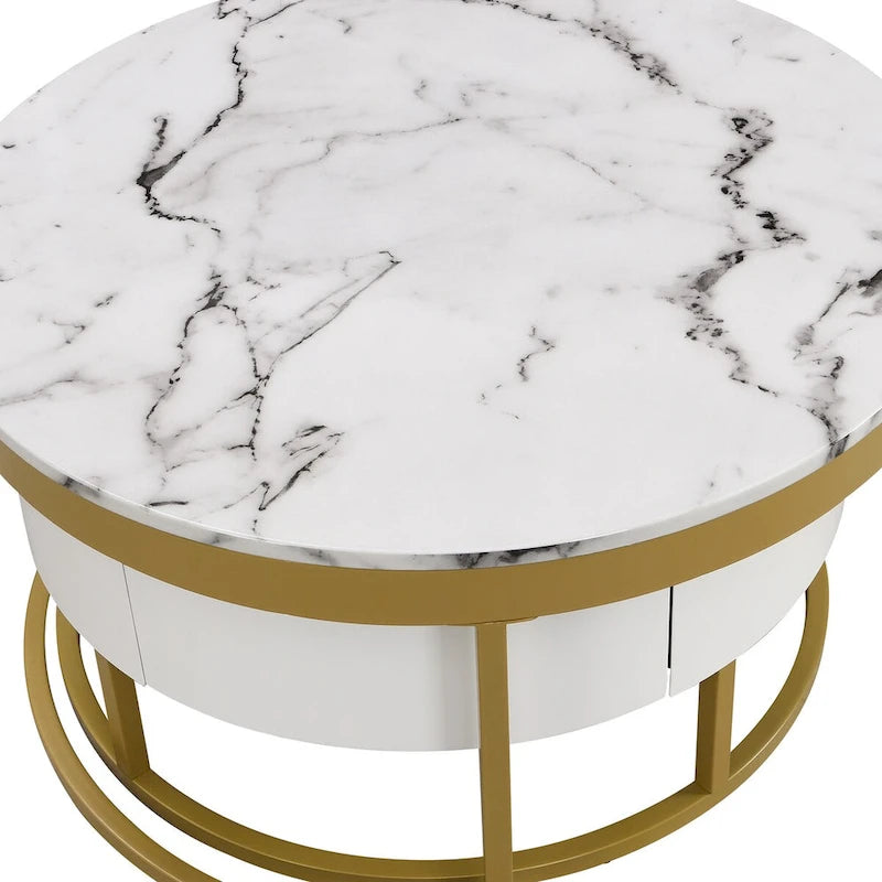 Table basse gigogne ronde moderne avec tiroirs