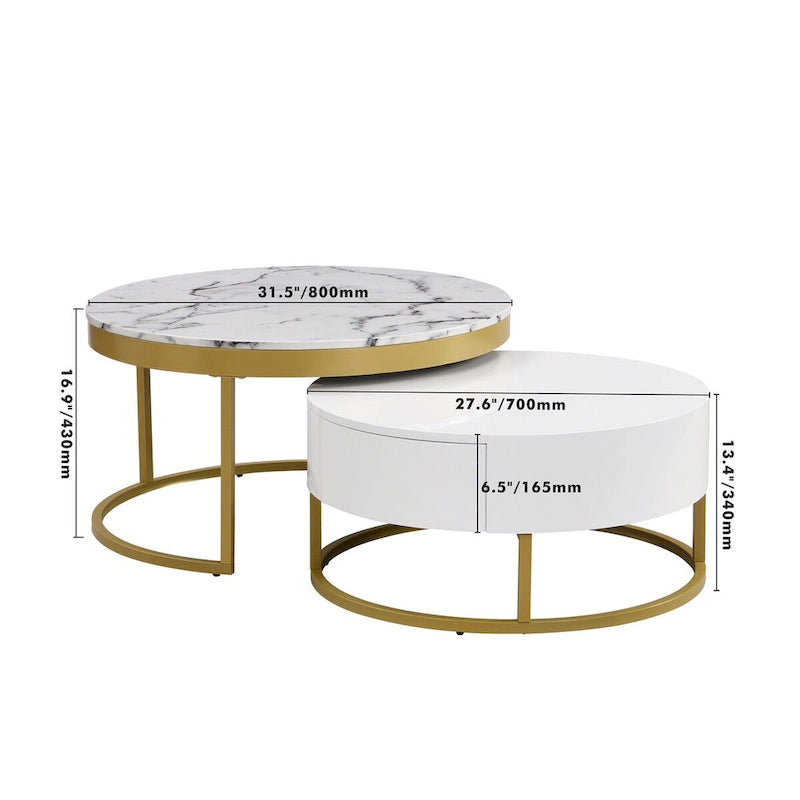 Table basse gigogne ronde moderne avec tiroirs