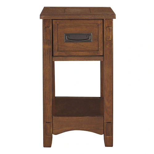 Table d'appoint avec 1 tiroir et étagère inférieure ouverte, marron